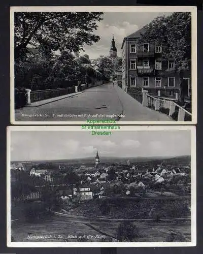 130810 2 AK Königsbrück Pulsnitzbrücke 1937 Kirche Panorama 1931