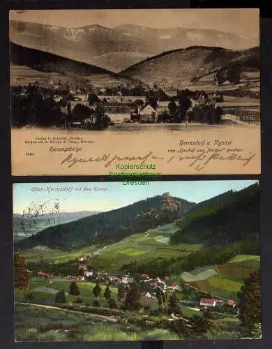130867 2 Ansichtskarte Ober Hermsdorf Kynast Riesengebirge 1912 Gasthof zum Nordpol um 1900