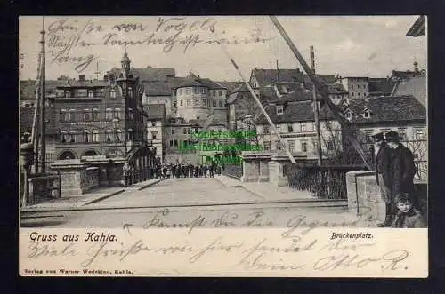 130755 AK Kahla Brückenplatz 1904 Brücke Hotel (?) Zum goldenen Stern