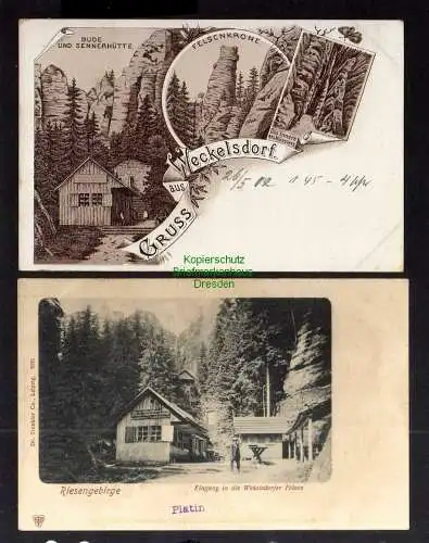130519 2 AK Weckelsdorf Litho Felsenkrone 1902 Bude und Sennerhütte