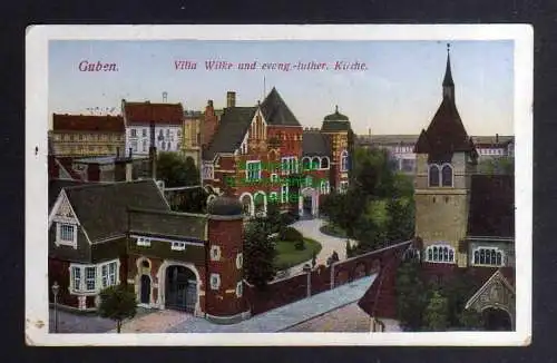 126729 AK Guben Villa Wilke Kirche 1916