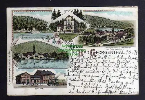 126820 AK Bad Georgenthal 1898 Litho Bahnhof Schützenhaus Rodebachs Mühle