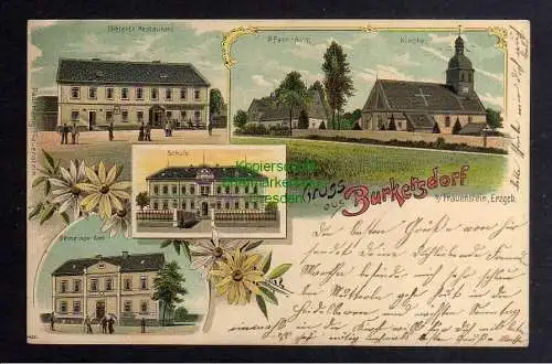 126326 AK Burkersdorf bei Frauenstein Erzgeb. 1900 Restaurant Kirche Schule