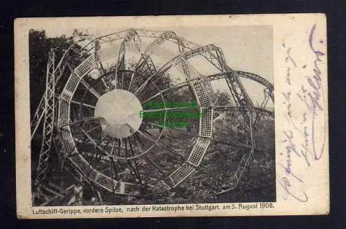 126305 AK Zeppelin Gerippe vordere Spitze 1908 nach der Katastrophe Stuttgart