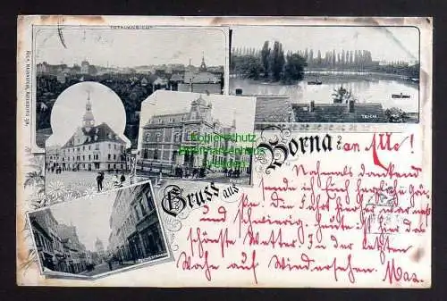 124864 AK Borna 1897 Stadthaus Post Reichsstrasse Teich