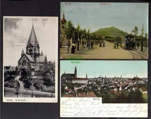 124889 3 AK Görlitz Landeskrone 1906 Panorama 1904 Lutherkirche