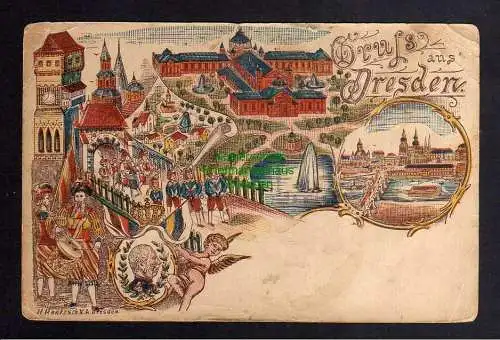 125713 Dresden Vorläufer coloriert um 1888 Verlag H. Hentzsch X.A.