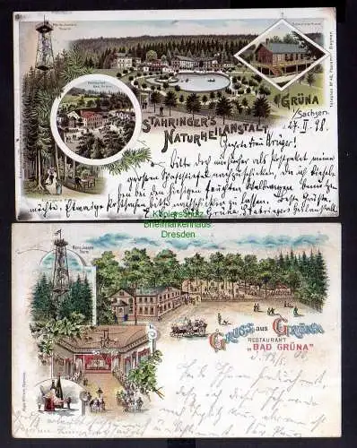 123808 2 AK Grüna Sachsen Restaurant Bad Grüna Litho 1900 Stahringers