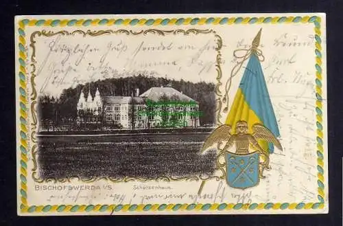 123834 AK Bischofswerda Restaurant Schützenhaus 1904 Wappen Prägekarte
