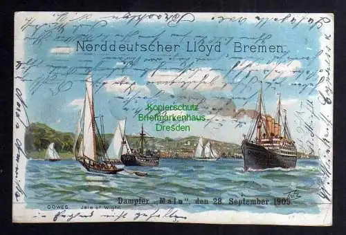 123249 AK Norddeutscher Lloyd Bremen Dampfer Main 1905 Litho Cowes Isle of Wight