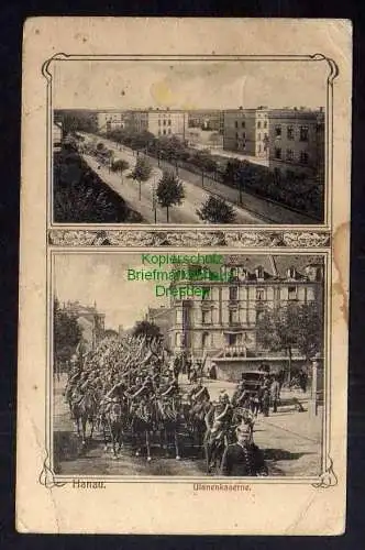 123243 Ansichtskarte Hanau Ulanenkaserne Parade Umzug 1916 Feldpost