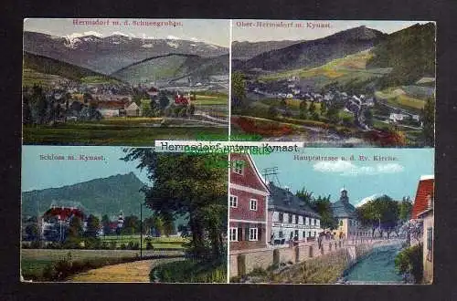 123412 Ansichtskarte Hermsdorf unterm Kynast Riesengebirge 1919 Hauptstraße ev. Kirche