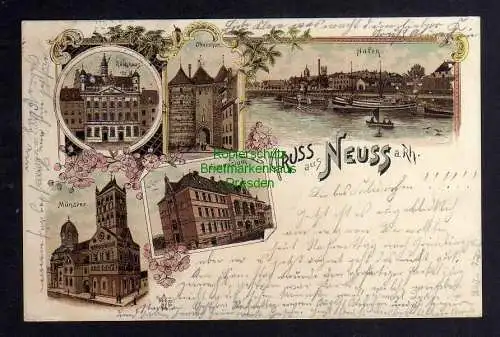 123800 AK Neuss a. Rh. Litho 1898 Rathaus Hafen Obertor Gymnasium Münster