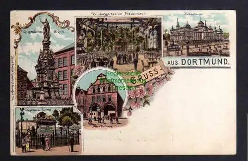 123734 AK Dortmund Litho 1898 Fredenbaum Wintergarten Altes Rathaus Kriegerdenkm