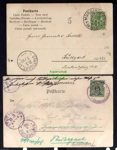 121794 2 AK Truppen Übungsplatz Hardt bei Münsingen 1897 1904 Perfin