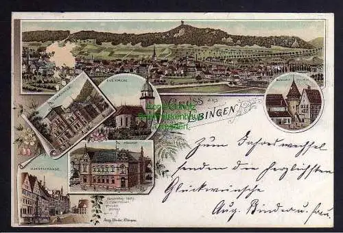 121773 AK Ebingen Litho 1896 Turnhalle Postamt Kirche Marktstrasse Bürger Thurm