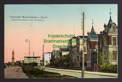 121844 AK Ostseebad Warnemünde 1914 Bismarckpromenade und Leuchtturm