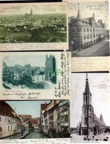 121908 5 AK Ulm Klein Venedig 1905 Münsterplatz 1897 Saalbau 1902 Münster