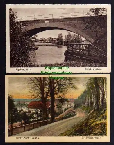 121739 2 AK Lychen Uckermark Eisenbahnbrücke 1926 Kienofenpromenade