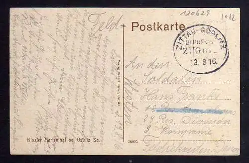 120629 AK Kloster Marienthal be Ostritz 1916 Bahnpost Zittau - Görlitz