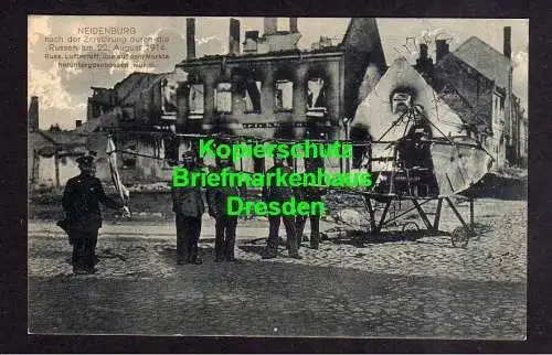 119386 AK Neidenburg 1915 Zerstörung 1914 Ruinen abgeschossenes Flugzeug auf dem