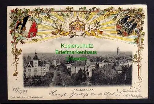 117915 AK LangensalzaThüringen 1901 Wappen Präge Karte Krone Sonnenstrahlen