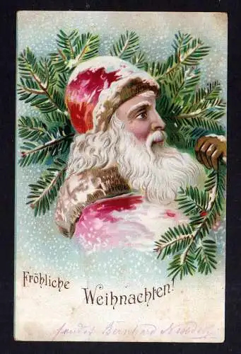 108951 AK Weihnachten 1905 Weihnachtsmann Litho rote Mütze m Schnee Tannenzweig