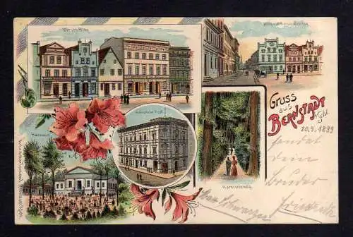108748 Ansichtskarte Benstadt Schlesien Litho 1899 Post Ring Oelserstraße Harmonie Gasthaus