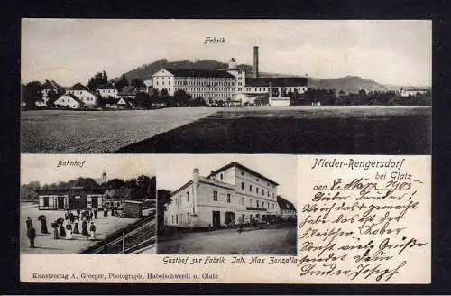 109419 Ansichtskarte Nieder Rengersdorf bei Glatz Bahnhof Gasthof zur Fabrik Max Zonzalla