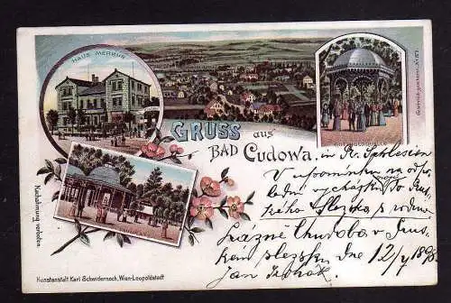 109288 AK Bad Cudowa 1898 Litho Gasthof Hotel Haus Merkur Gottholdquelle Kurplat