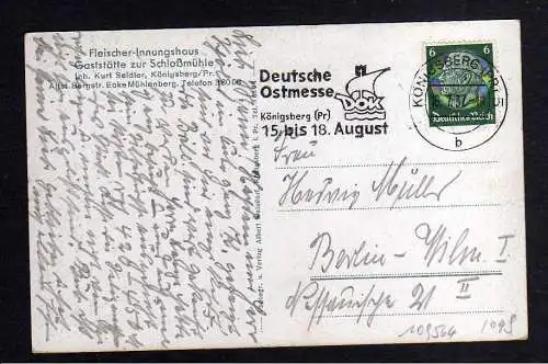 109564 AK Königsberg Ostpr 1937 Fleischer Innungshaus Gaststätte zur Schloßmühle