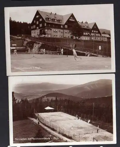 109663 2 Ansichtskarte Teichmannbaude Riesengebirge Tennisplätze 1943 Tennis Sport