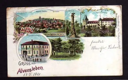 109686 AK Alvensleben 1901 Litho Veltheimsburg Hohe Börde Gasthof Hartmann Denk