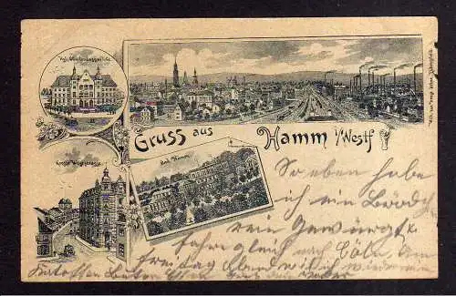 109732 Ansichtskarte Hamm Westf. 1898 Bahnhof Fabriken Oberlandesgericht Große Weststrasse