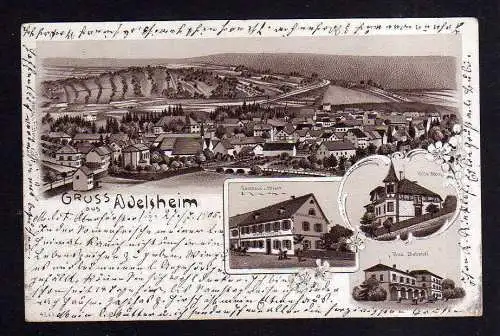 109471 Ansichtskarte Adelsheim Litho 1905 Bahnhof Gasthaus zum Hirsch Villa Weng