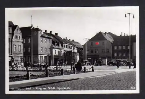 108450 Ansichtskarte Haynau Schlesien u 1935 Fotokarte Ring Sparkasse Gaststätte Bankverein