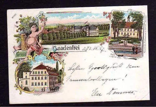 108493 Ansichtskarte Gnadenfrei Litho 1897 Gasthof Platz und kleiner Saal