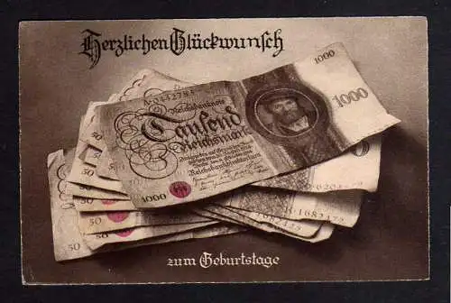 107312 AK Geburtstag Geldscheinkarte Tausend Reichsmark Görlitz 1932
