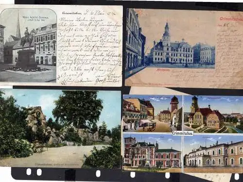 107314 4 AK Crimmitschau Markt 1904 König Albert Denkmal Post Bahnhof 1917 Bisma