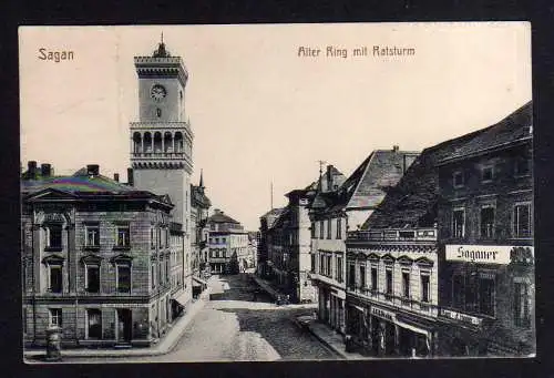 107431 Ansichtskarte Sagan um 1910 Alter Ring Rathausturm