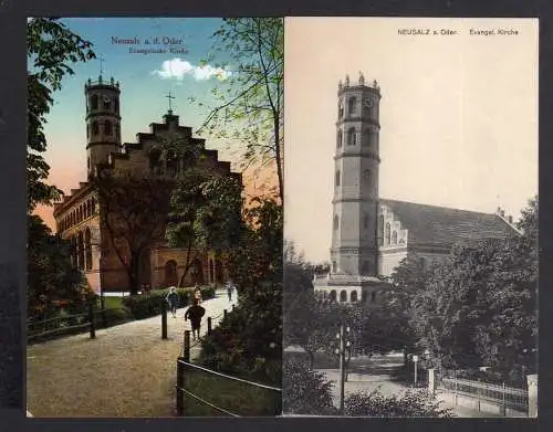 107393 2 AK Neusalz Oder 1913 Evangel. Kirche 1919