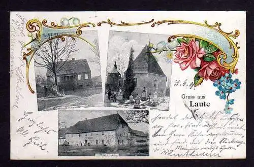 108148 AK Laute Sachsen-Anhalt 1901 Gasthof Woszlik Kirche Denkmal Friedenseiche