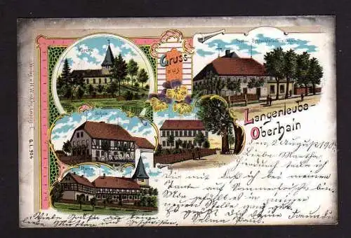 108069 AK Langenleuba Oberhain 1905 Litho Schule Pfarre Kirche Post und Schlacht