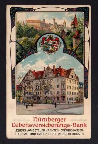 106626 AK Nürnberg Jugendstil um 1910 Nürnberger Lebensversicherungs Bank Wappen