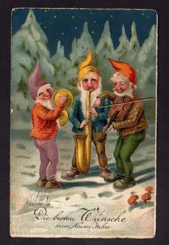 106828 AK Neujahr Zwerge machen Musik 1929 Geige Violine