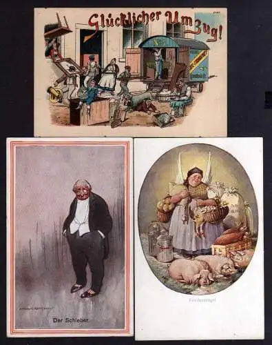 106830 3 AK Künstlerkarte Litho um 1900 Glücklicher Umzug Friedensengel Schieber