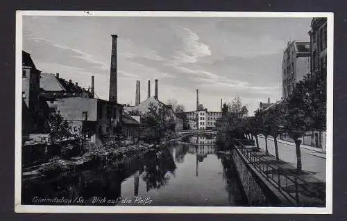 106557 AK Crimmitschau Sa. Pleiße Brücke Fabrik 1937