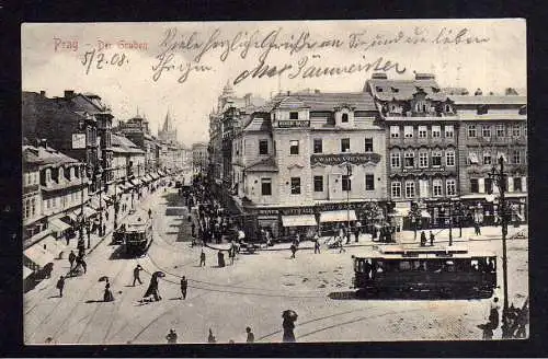 106574 AK Prag Praha Der Graben 1908 Kavarna Videnska Strapenbahn