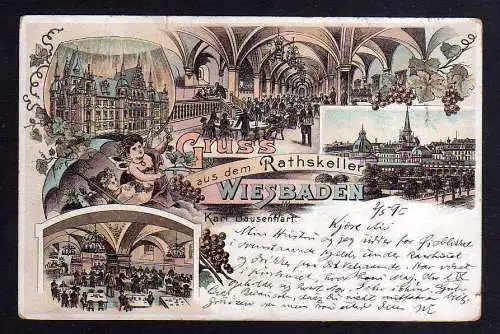 100754 AK Wiesbaden 1896 Gaststätte Ratskeller Karl Bausenhart
