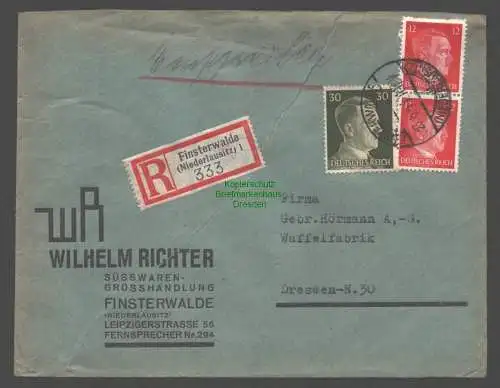 B9309 R-Brief Gebr. Hörmann A.-G. Finsterwalde 1943 Wilhelm Richter Süßwaren-